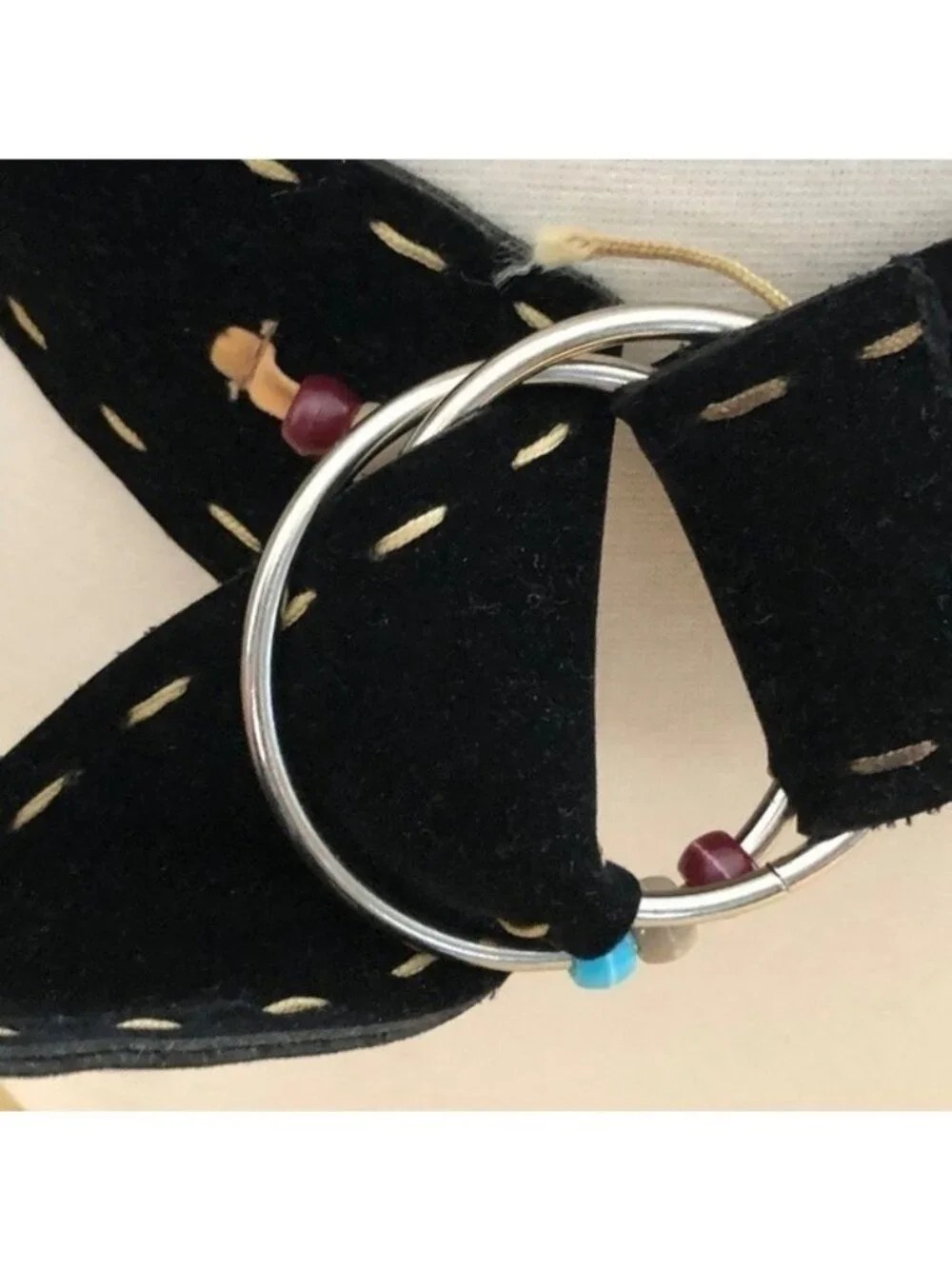 Hand Crafted Beaded Suede Leather Belt O/S Black Silver Festival Coastal Cowgirl